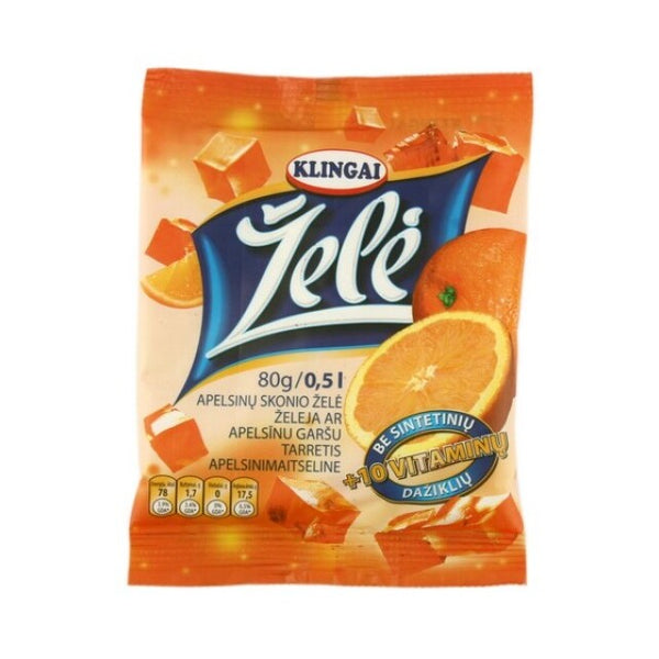 Želė KLINGAI apelsinų skonio, su 10 vit., 80g